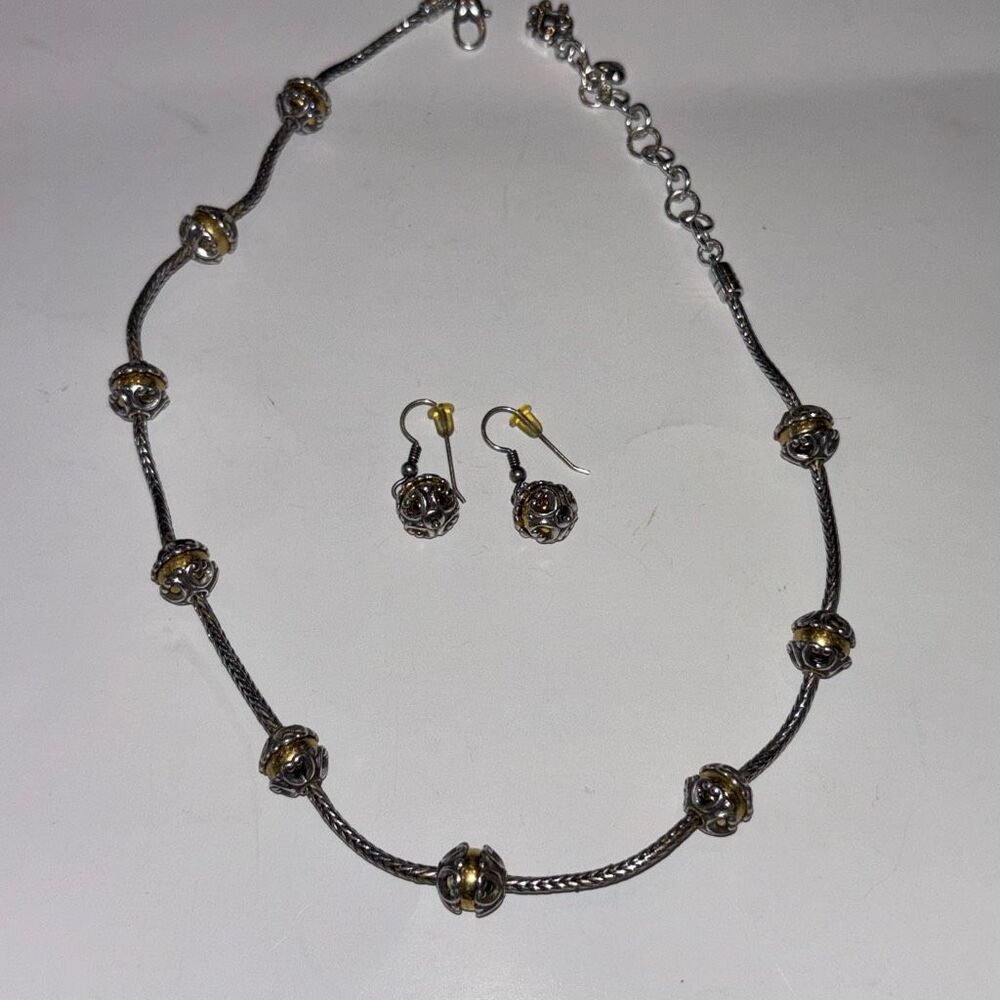 Brighton vintage mixed metal silver/gold necklace & earring set hardy dot